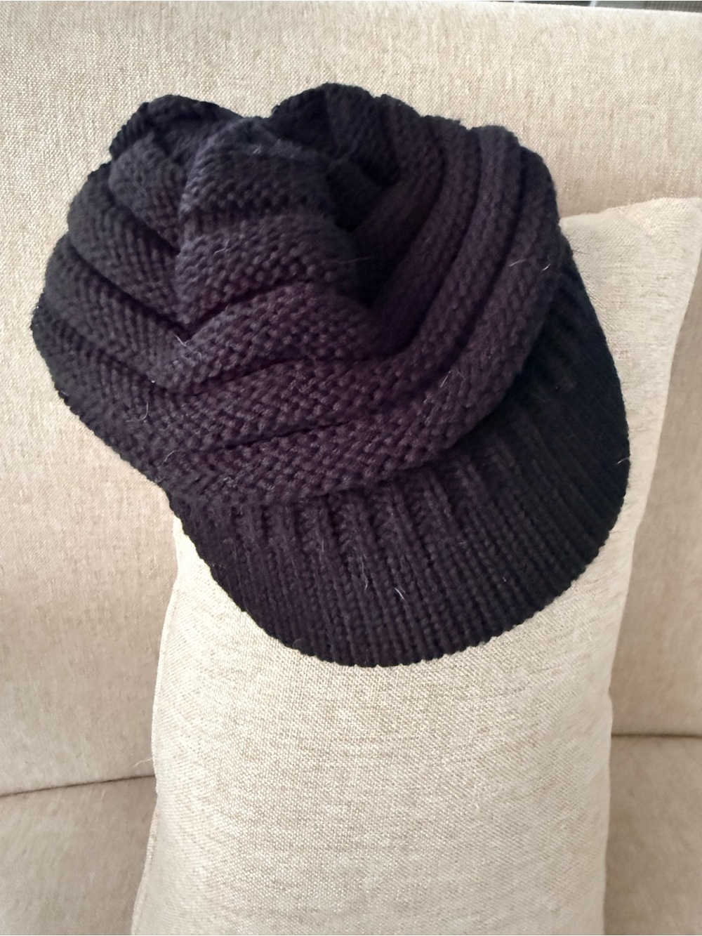 Black Knit Visor Beanie